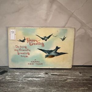 Vintage or Antique New Year Postcard with Birds